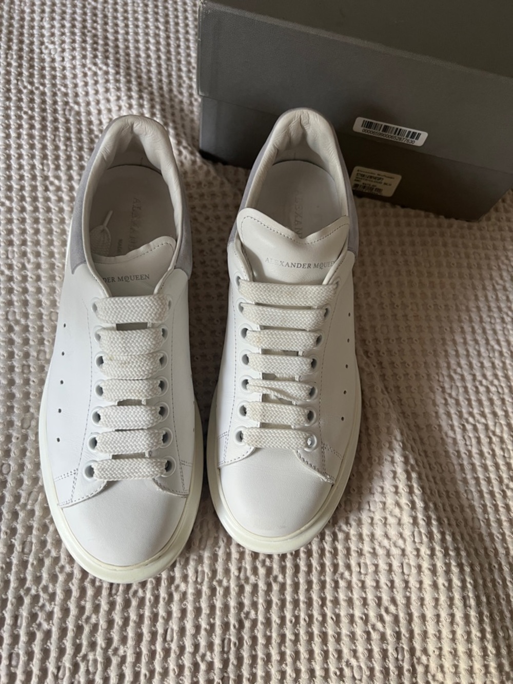 Authentic Alexander McQueen White/Cloud Blue Leather Sneakers